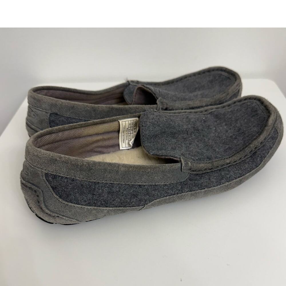 UGG Men's Ascot Slippers Gray Sz 10 Wool Suede Moccasins Cozy Grandpa Dad Lounge